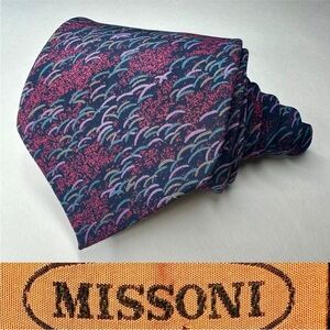 Vintage MISSONI CRAVATTE Vibrant Blue & Purple Abstract Classic Tie, 3.5”